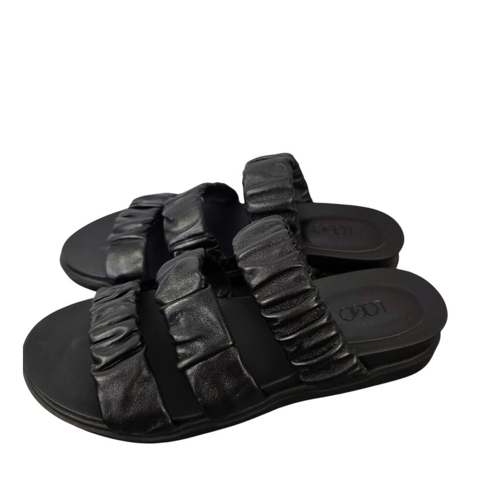 LOGO Lori Goldstein Chloe Women's Elastic leather sandals size 7.5 Black